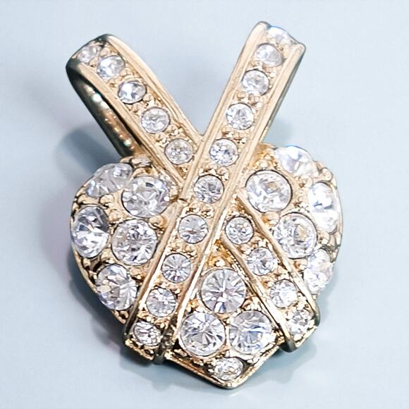 Vintage Nolan Miller Slide Heart Pendant Criss Cross Rhinestone Crystal Designer - Picture 3 of 6